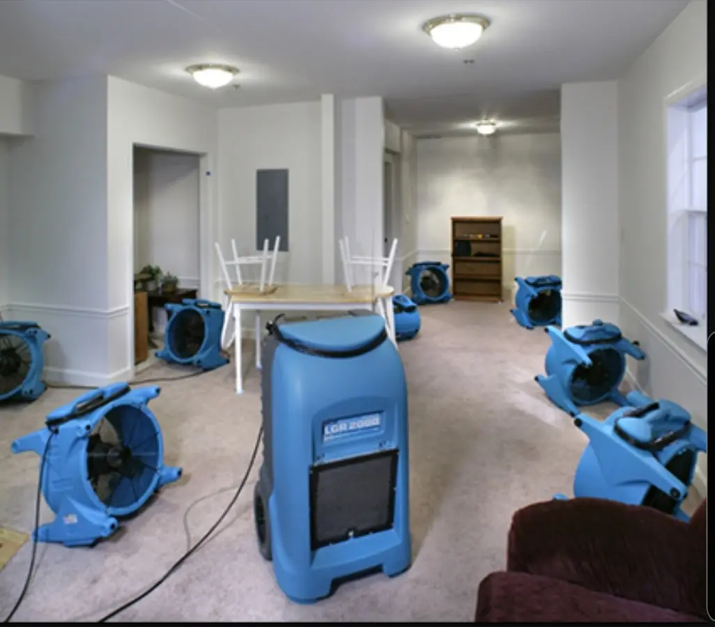Air movers and dehumidifier setup for Water Damage Restoration in Thurmont
